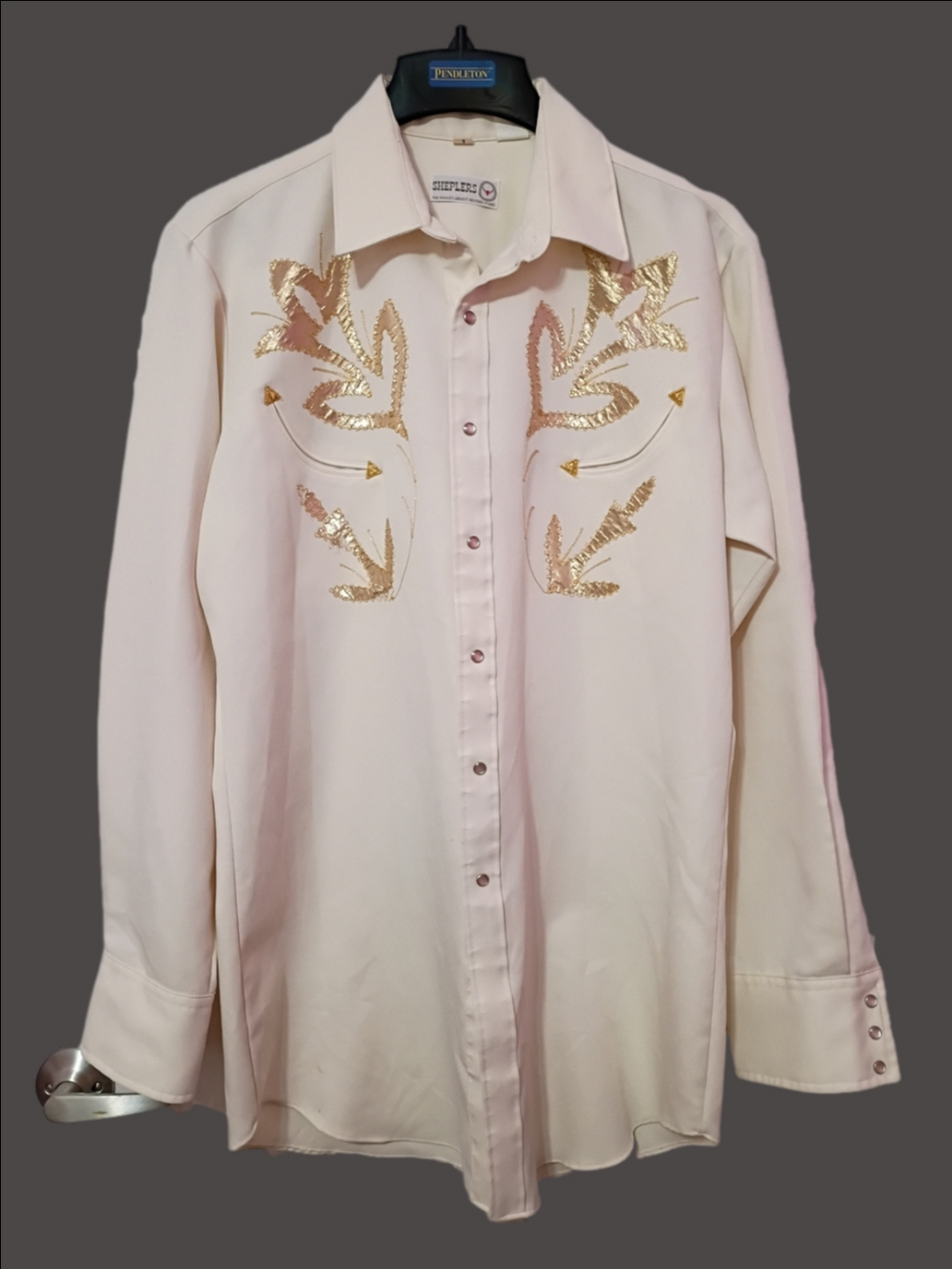 70's Gold Embroidery Western Snap Shirt Polyester